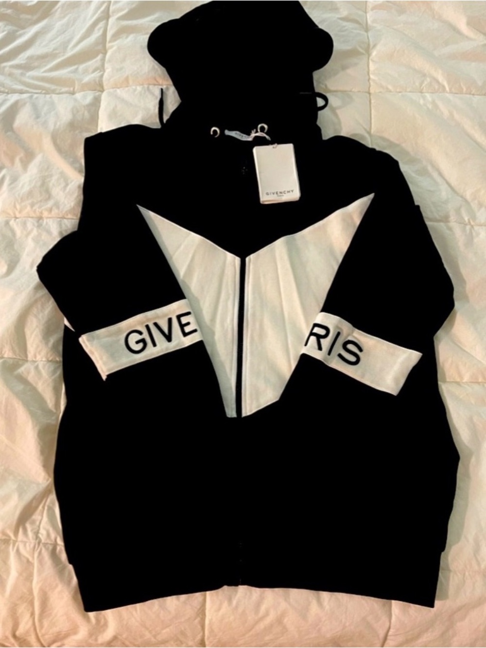 Givenchy Black & White Chevron Logo Zip Hoodie